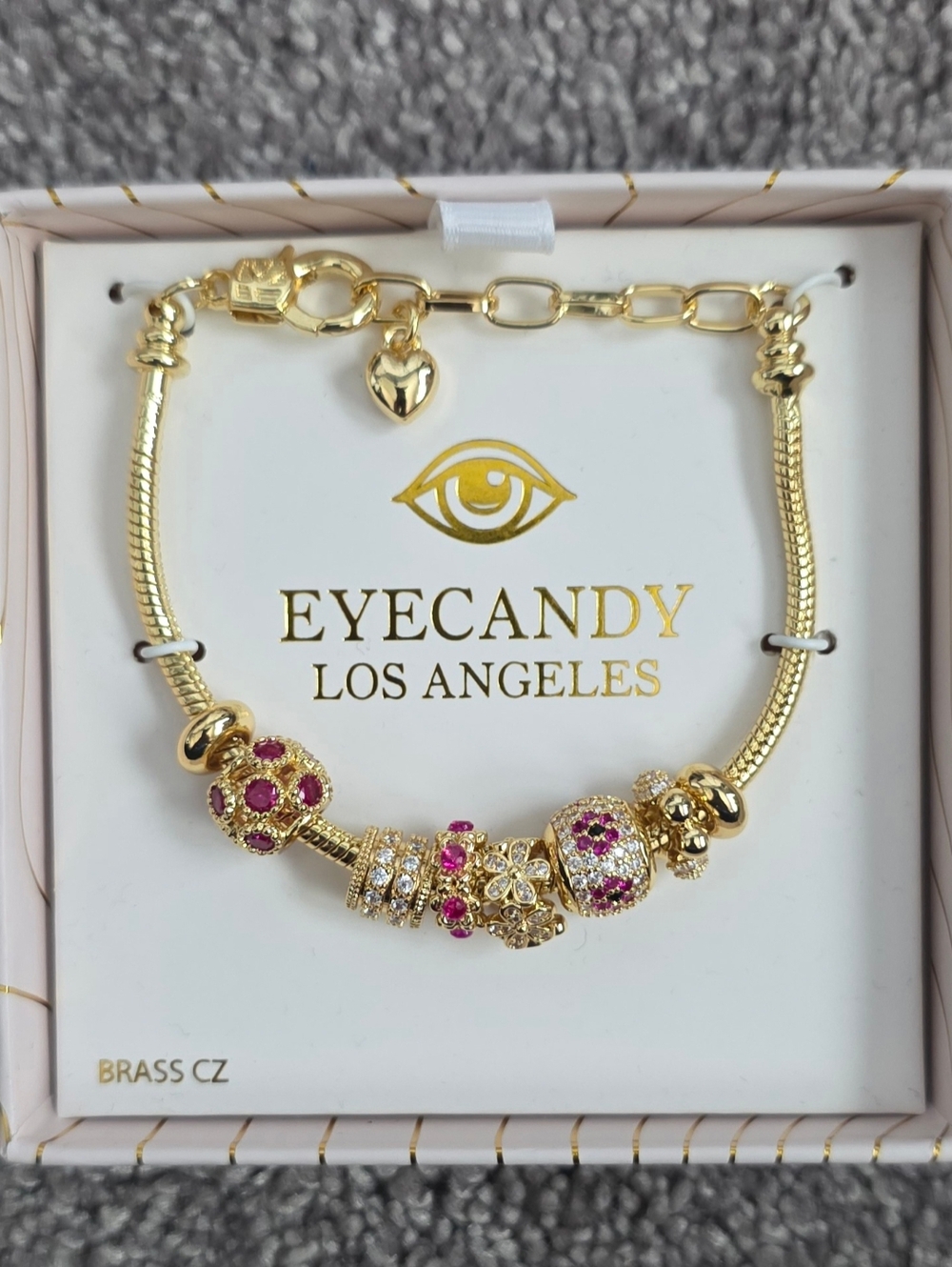 Eyecandy Multi-Color Crystal & Enamel Gold Tone Slide Charm Bracelet